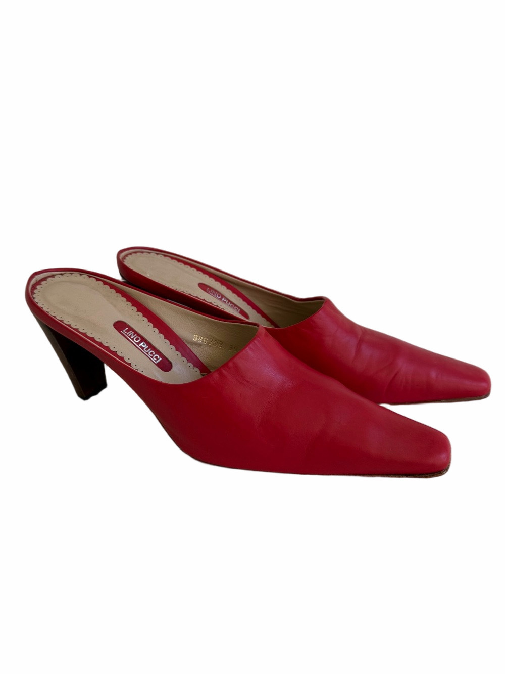 Lino Pucci Scarlet Red Leather Mules Heels Size EU 39 US 8.5